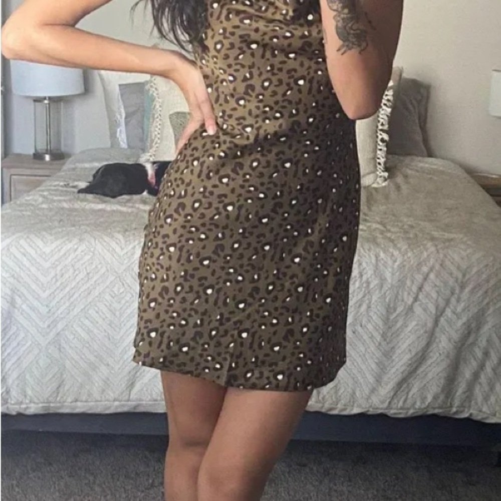Leopard Print satin Sleeveless Dress